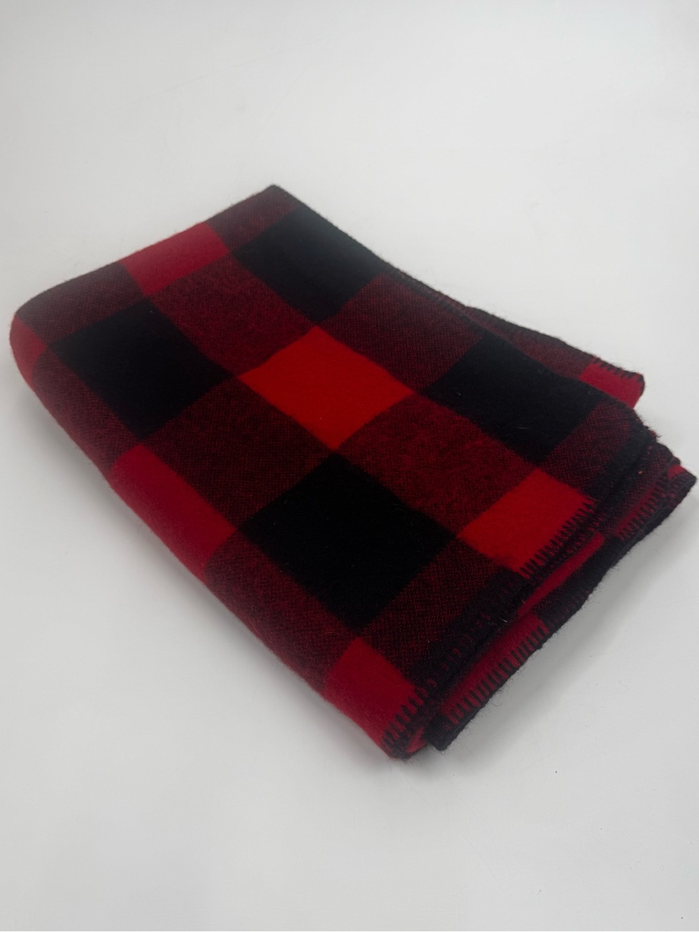 Vintage Marlboro Red and Black Buffalo Plaid Wool Blend Throw Blanket